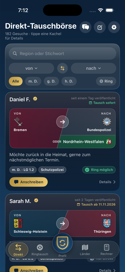 Direkt-Tauschbörse in der App