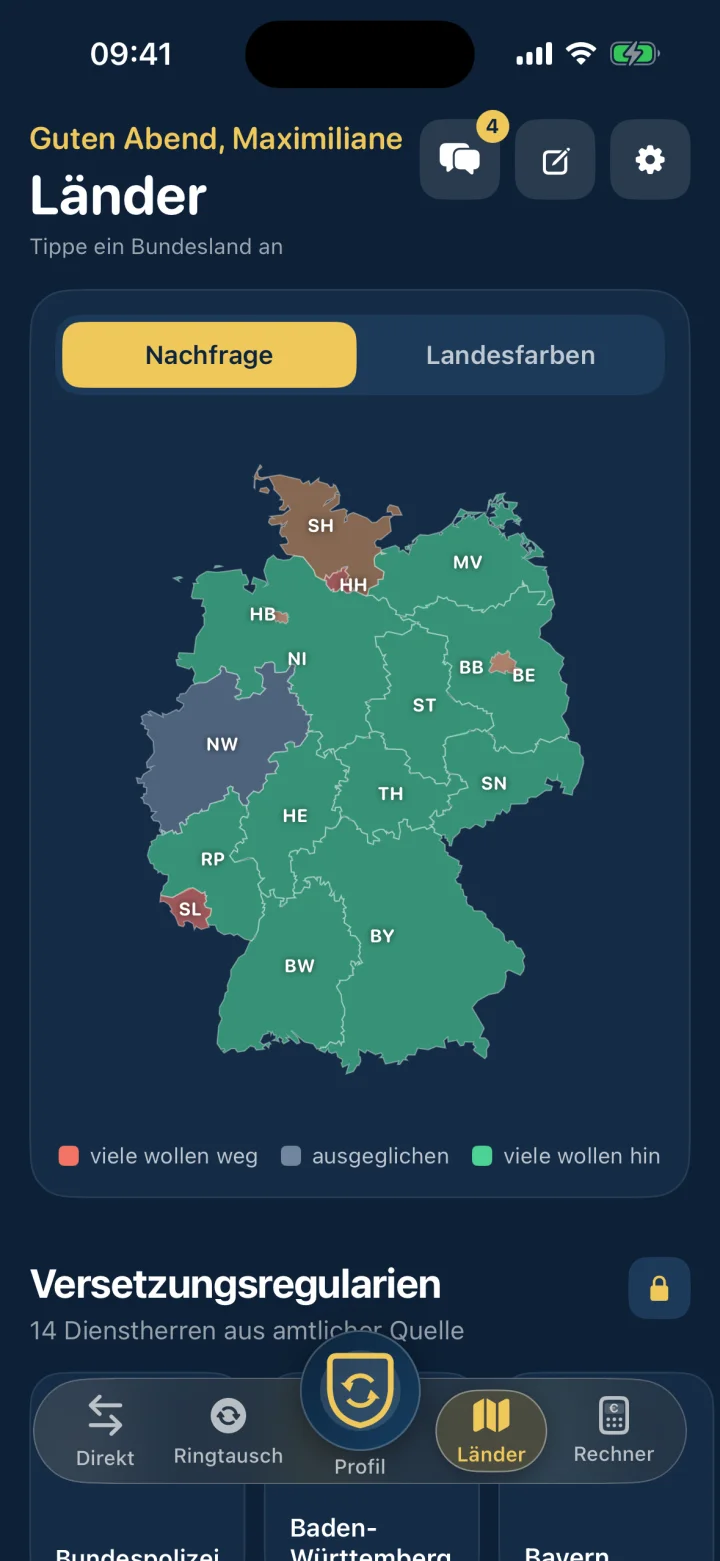 Länderkarte mit Nachfrage je Bundesland
