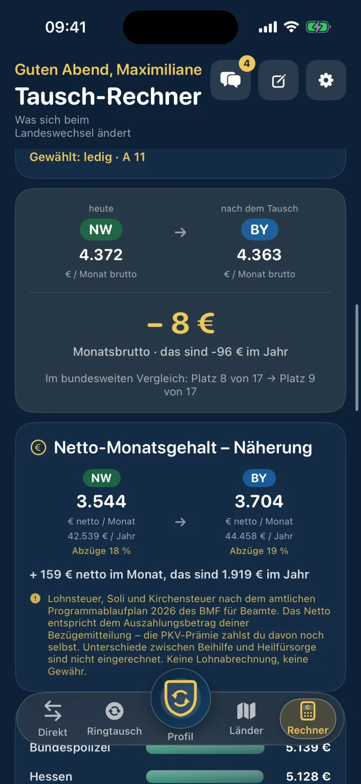 Tausch-Rechner mit Netto-Vergleich